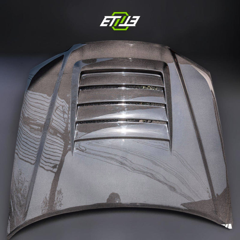 Vented carbon fiber hood for the R34 Skyline, louver and weave detail