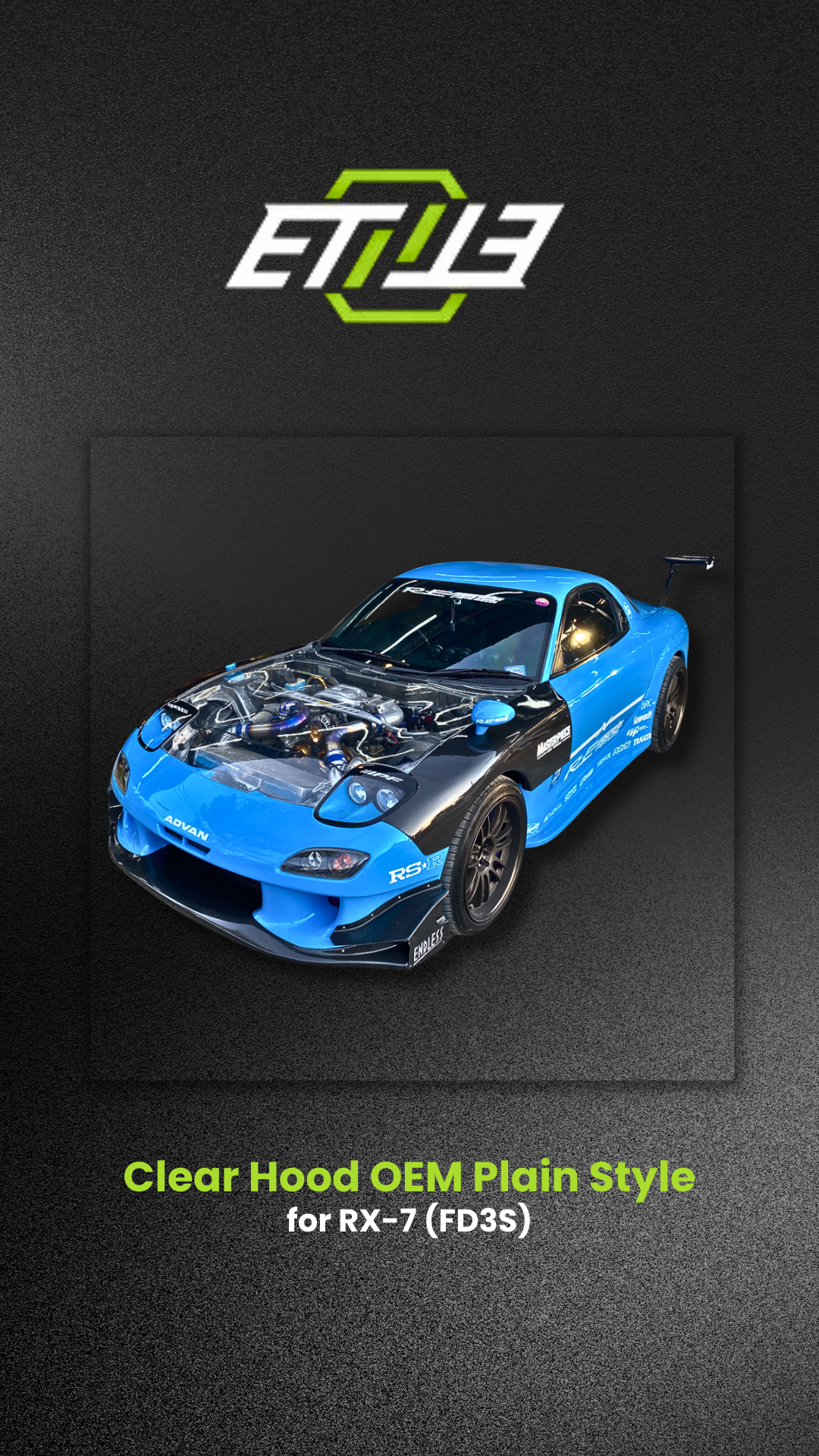 Mazda RX-7 (FD3S) Clear Carbon Fiber OEM-Style Hood