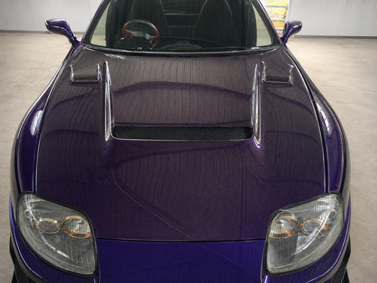Purple Toyota Supra MK4 with ETi CFD-developed carbon cowl and carbon bodywork