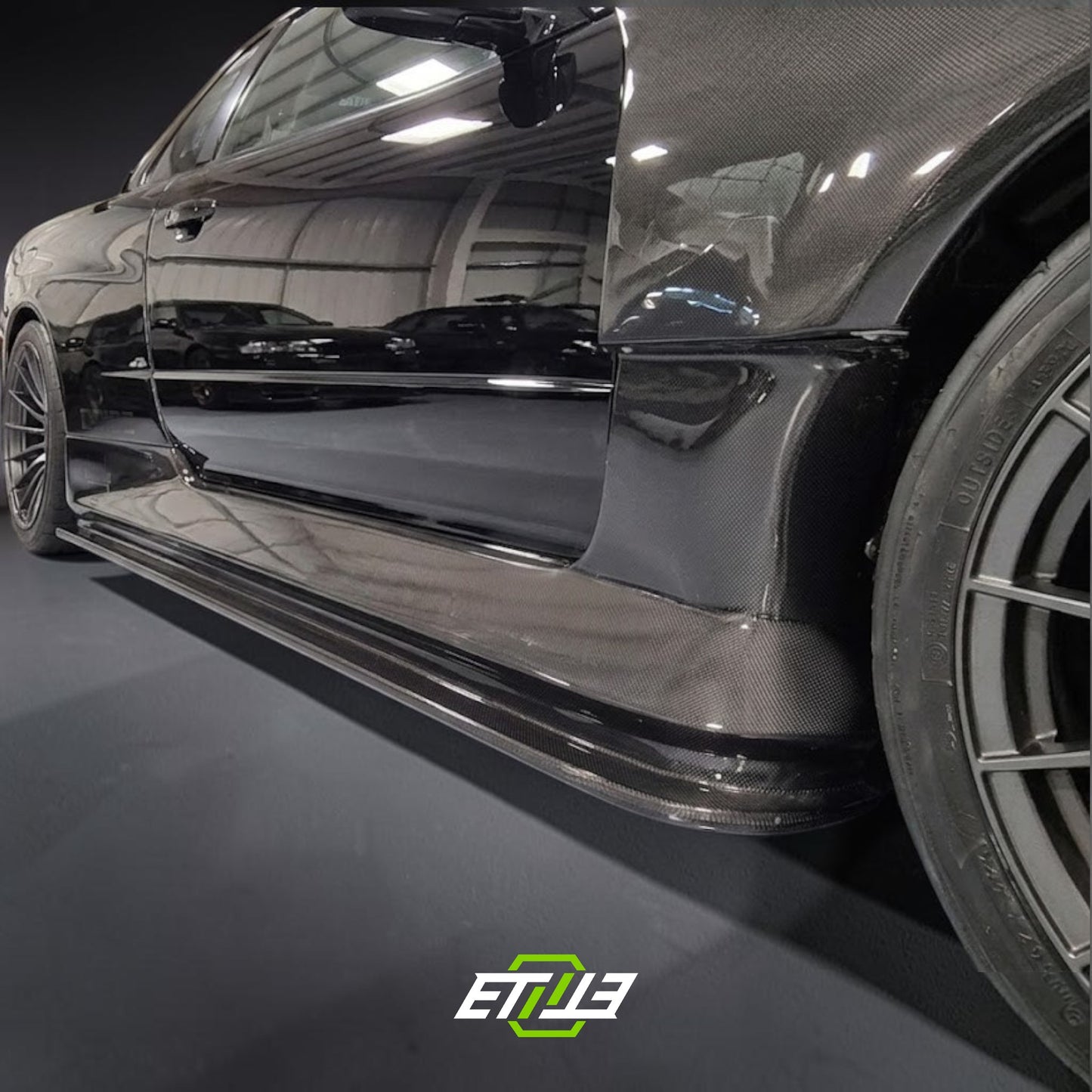 R34 Sunline style side skirt — fitment detail, ETi