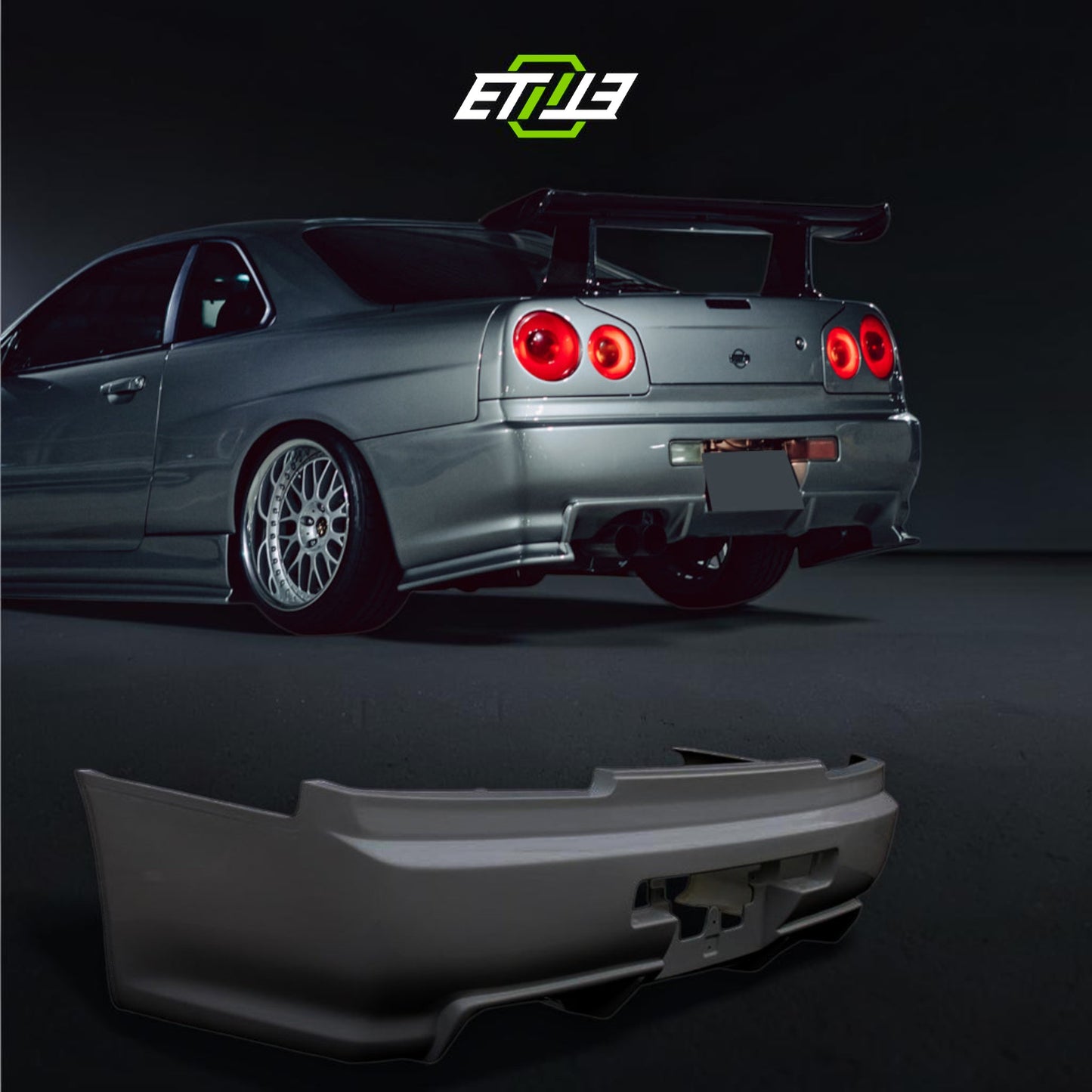 Skyline R34 GTT Z-Tune Rear Bumper / Skyline R34 GTT 2D GTR Conversion GTR-Style Rear Bumper | SKU: SKY-CF-4 | ID: 10658244526361 | Shopifydevstudio