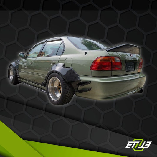 Honda Civic EK 4 - Door Drag Stance Wide Carbon Fiber Rear Fender Flares - Elite Ti