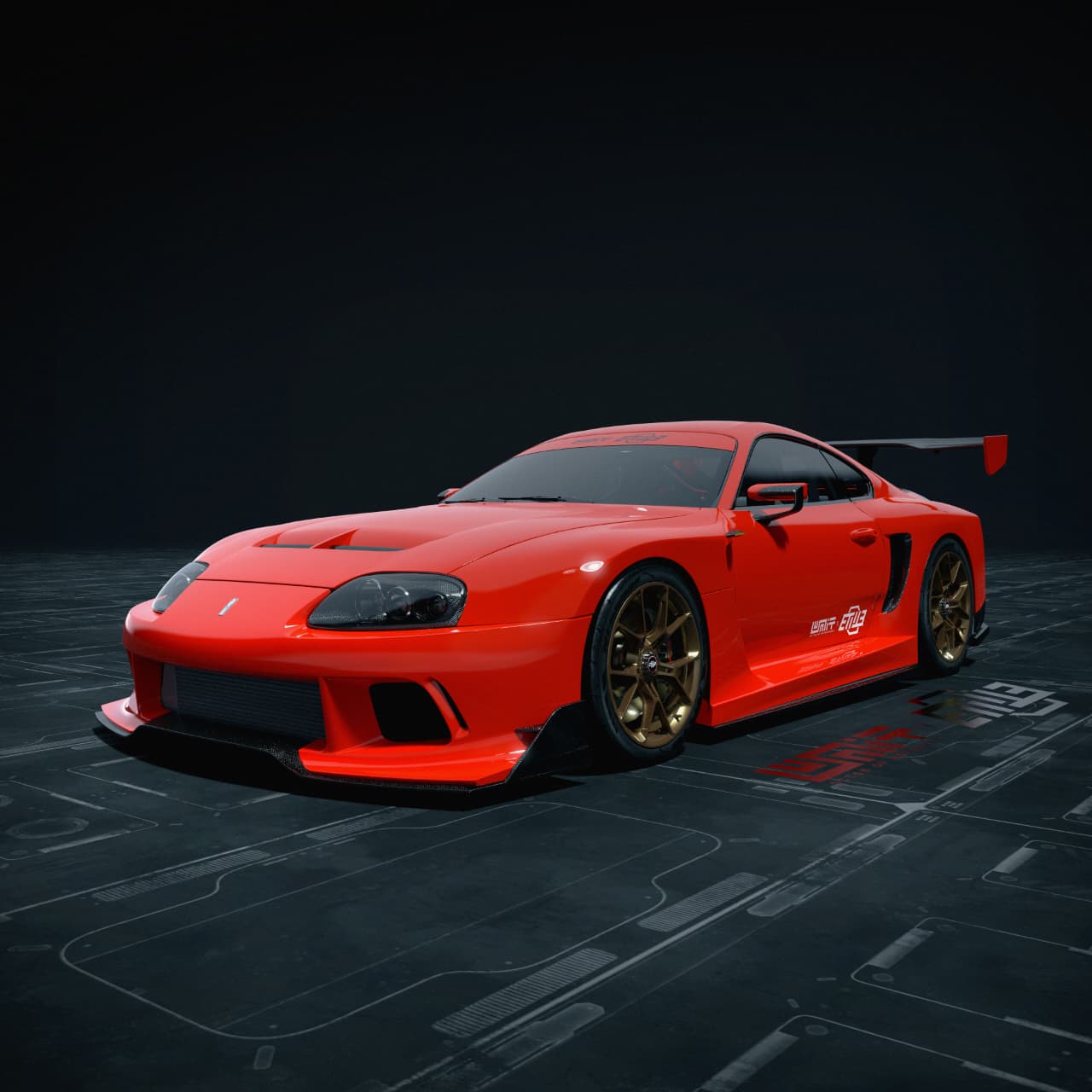 ETi Supra kit concept in red, front three-quarter view