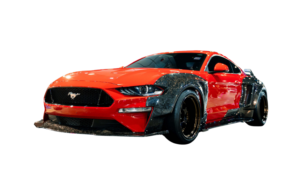 Widebody Mustang with forged carbon fiber fenders, splitter, and aero