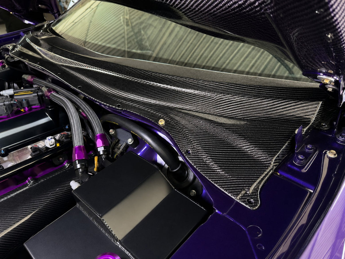 Close-up of ETi Toyota Supra MK4 JZA80 CFD-developed carbon cowl installed