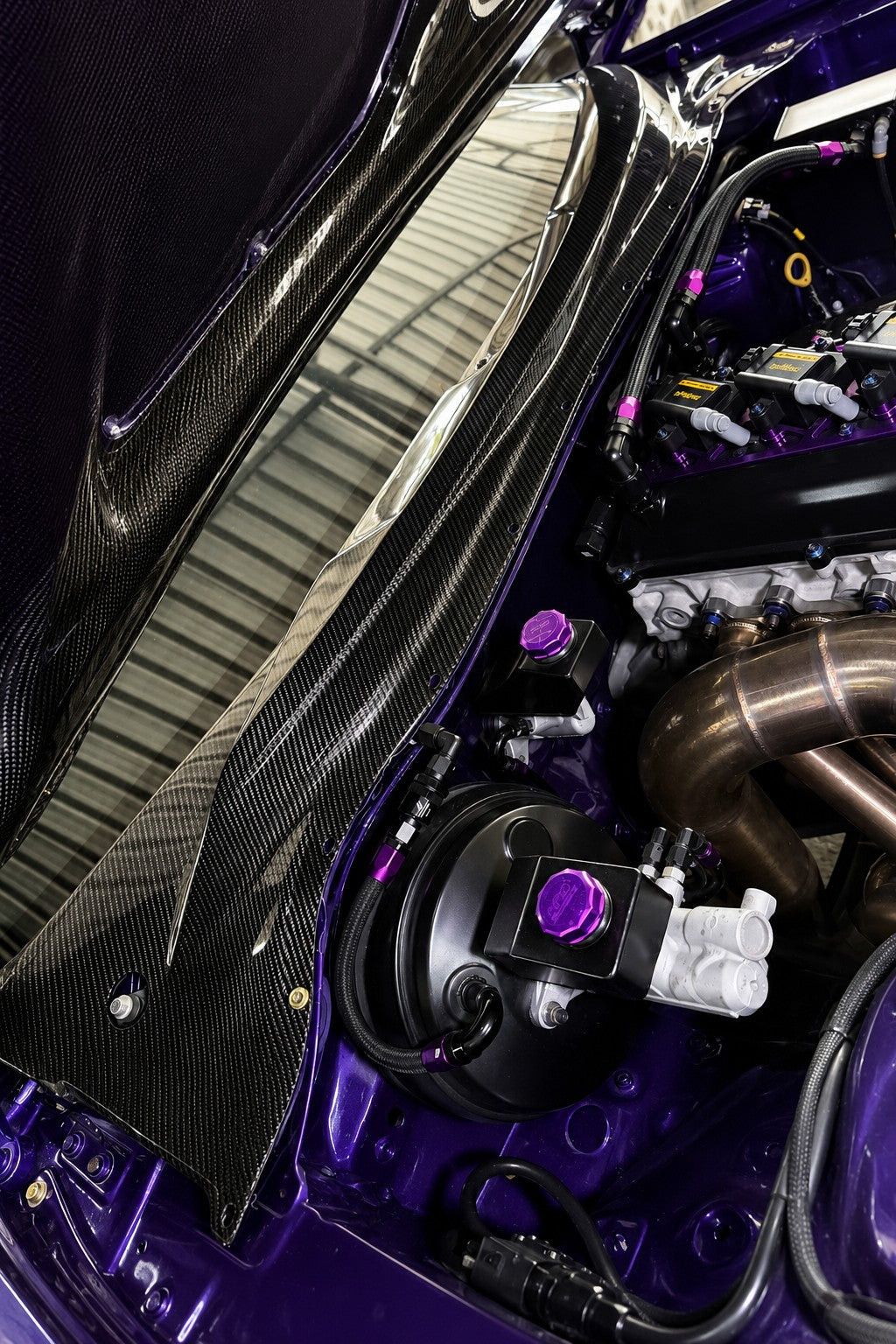 ETi Toyota Supra MK4 JZA80 CFD-developed carbon cowl installed in engine bay