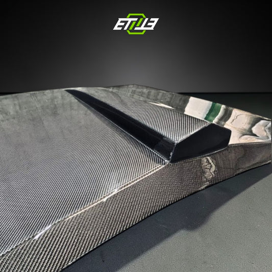 R32 Drag Style hood — carbon fiber, front view, ETi