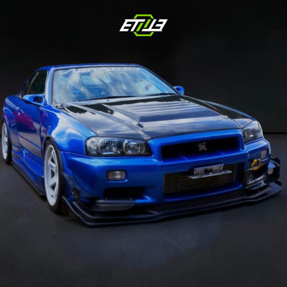 R34 front splitter with undertray — bespoke carbon, mounting detail, ETi
