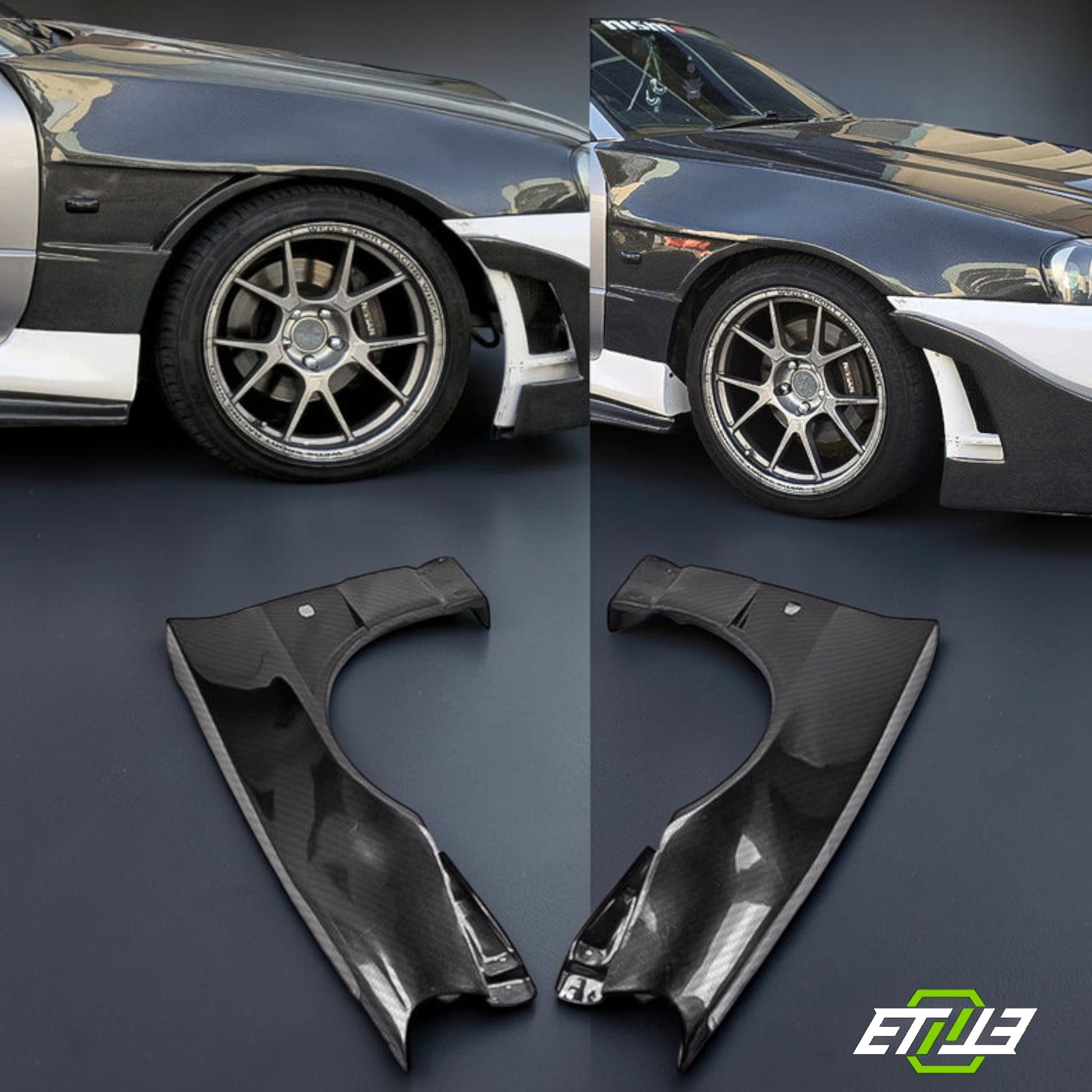 R34 Z-Tune style front fenders — bespoke carbon, arch detail, ETi