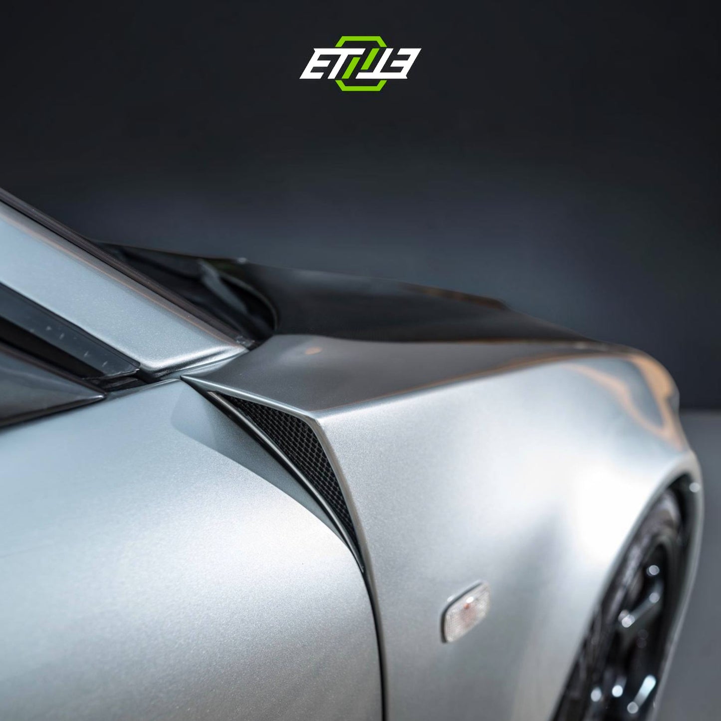 R34 Z-Tune style front fenders — bespoke carbon, fitted on car, ETi
