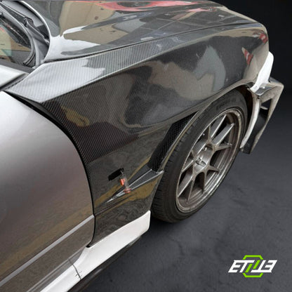 R34 Z-Tune style front fenders — bespoke carbon, rear angle, ETi