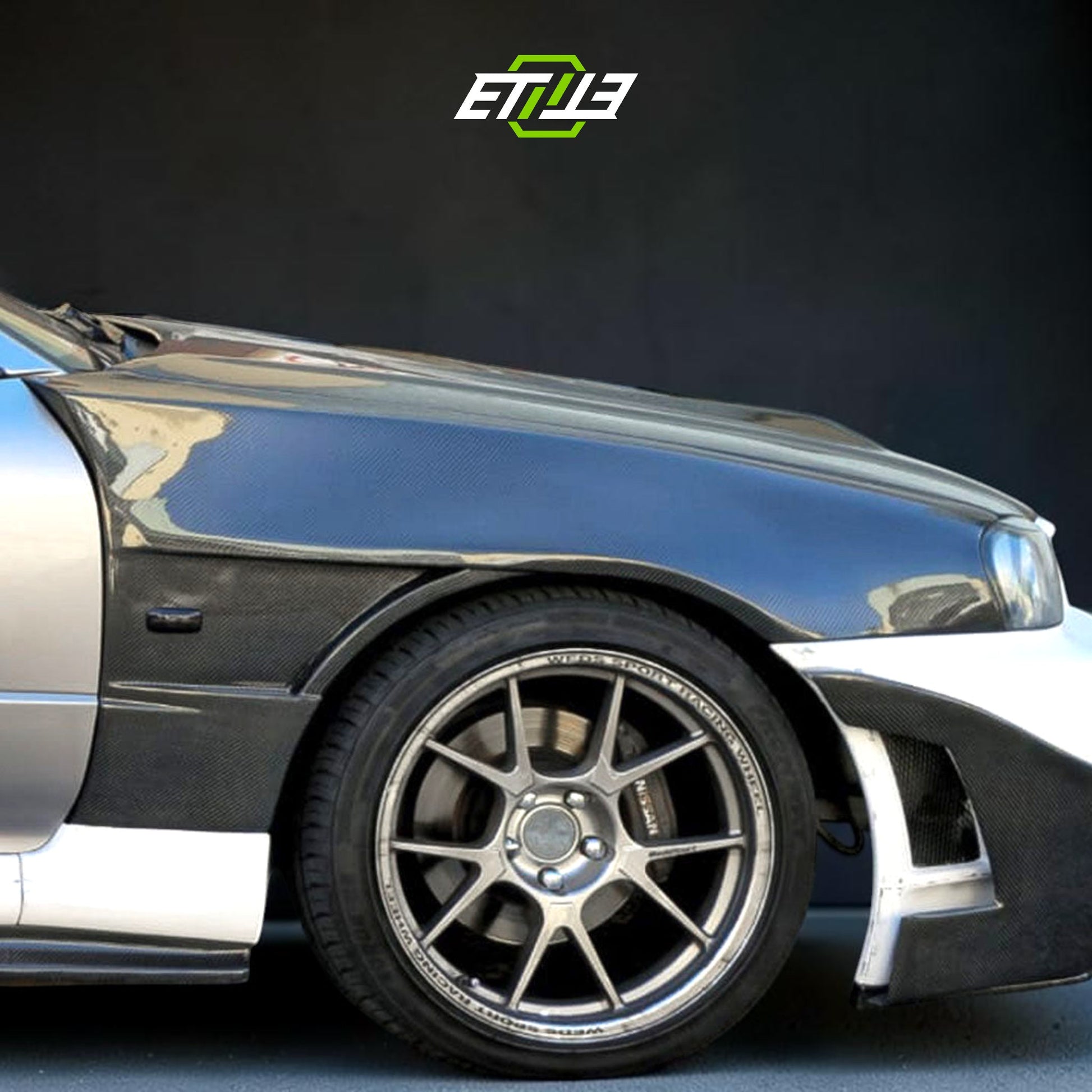 R34 Z-Tune style front fenders — bespoke carbon, studio view, ETi