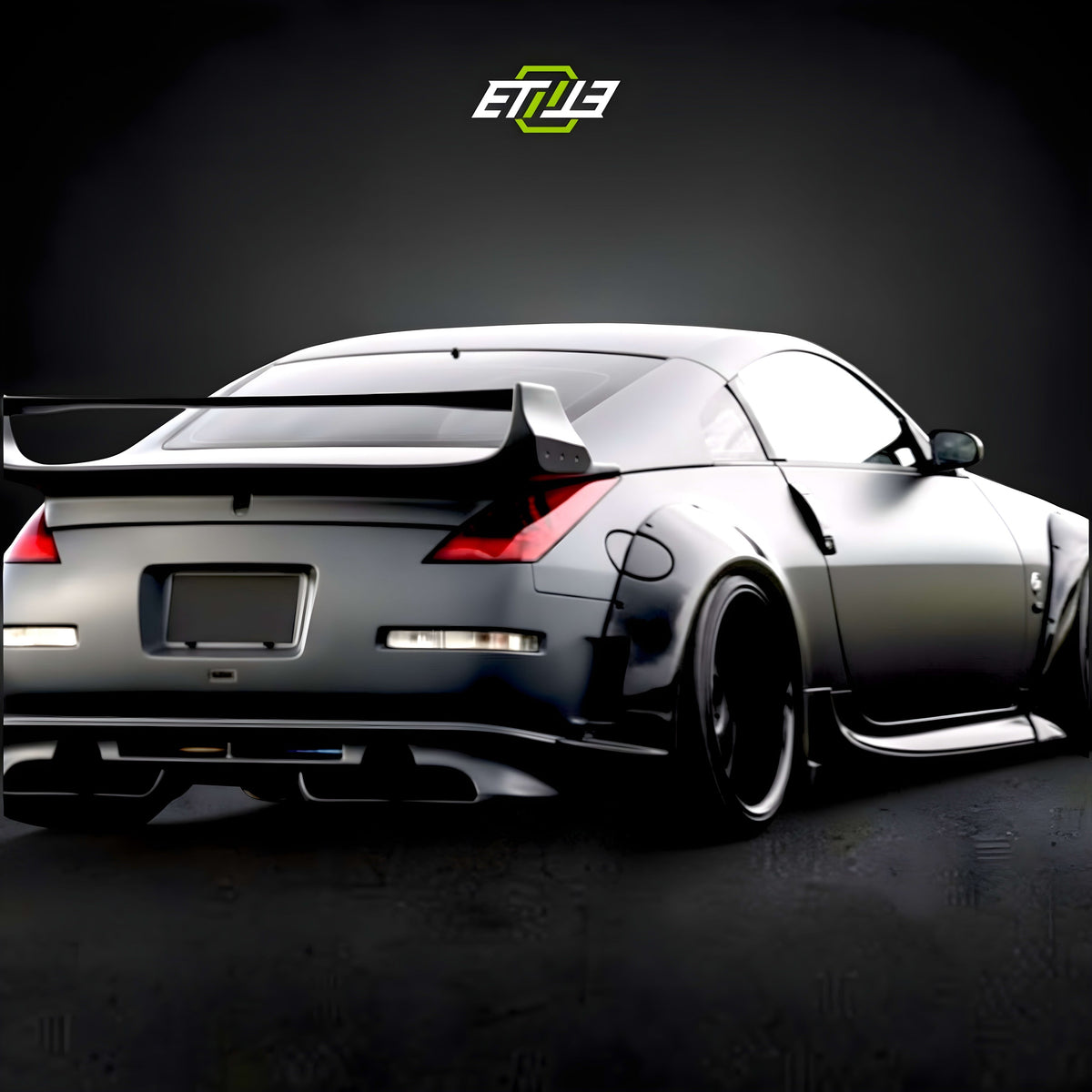 Nissan 350Z Veilside V3 style installed reference; additional hood, wheels and accessories shown