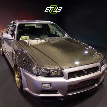 Nissan R34 GTR OEM Style Carbon Fiber Hood | SKU: ETI-HN00075-CF | ID: 10658249965849 | Shopifydevstudio