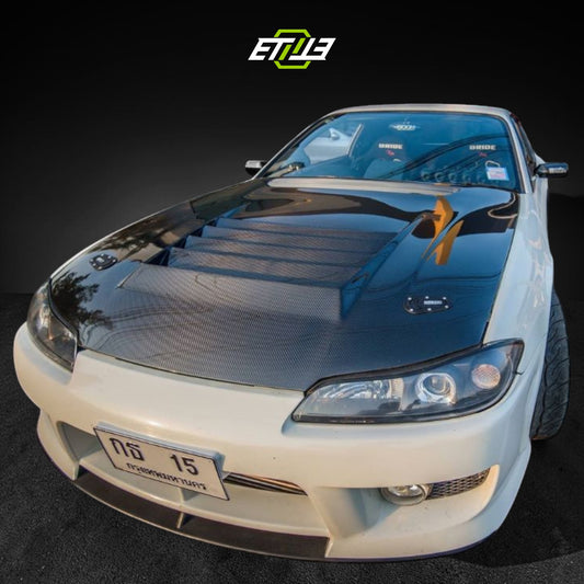 Nissan S15 D-Max Style Carbon Fiber Hood | SKU: ETI-HN01150-CF | ID: 10658249474329 | Shopifydevstudio