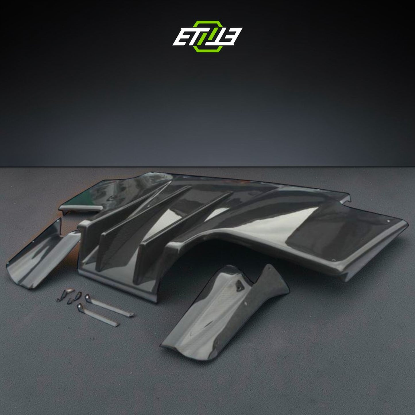 R32 TS rear diffuser Type 2 — carbon fiber, underside view, ETi