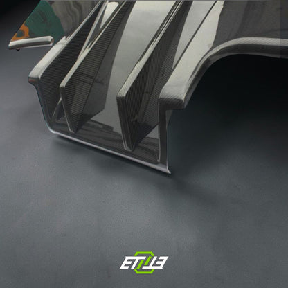 R32 TS rear diffuser Type 2 — carbon fiber, fitted on car, ETi