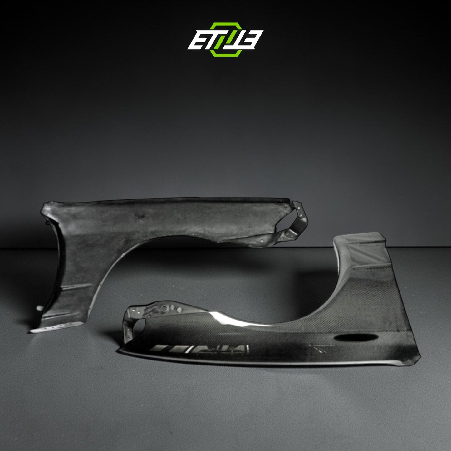 R32 OEM style front fenders — bespoke carbon, fitted on car, ETi