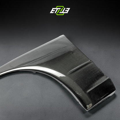 R32 OEM style front fenders — bespoke carbon, rear three-quarter view, ETi