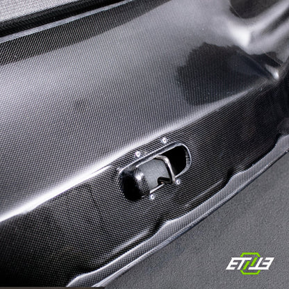 R33 400R style hood — carbon fiber, fitted on car, ETi