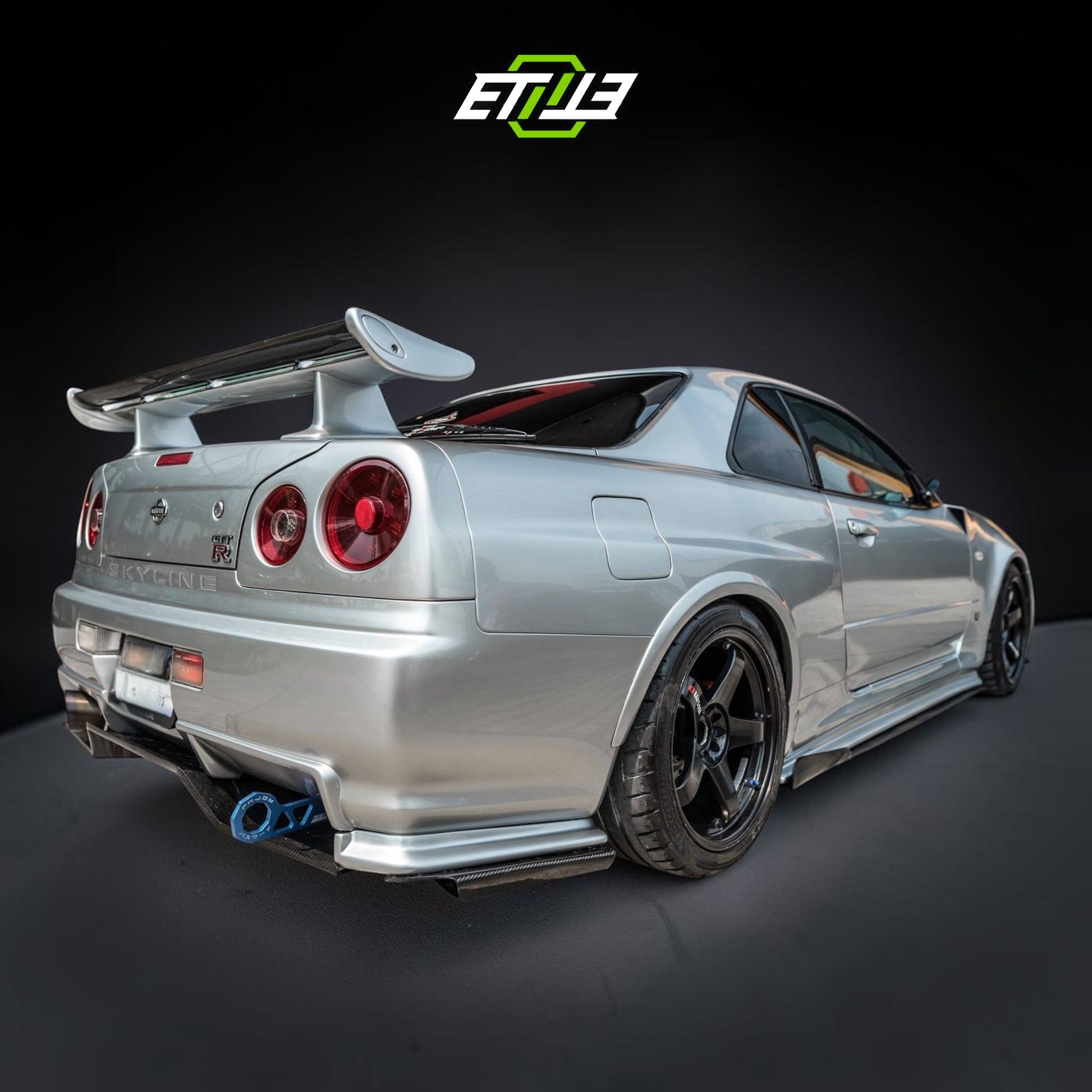 R34 Z-Tune style carbon vented hood — heat-extraction vent detail, ETi