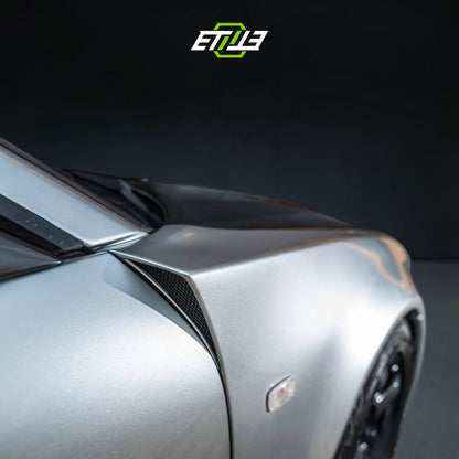 R34 Z-Tune style carbon vented hood — dry carbon, fitted on car, ETi