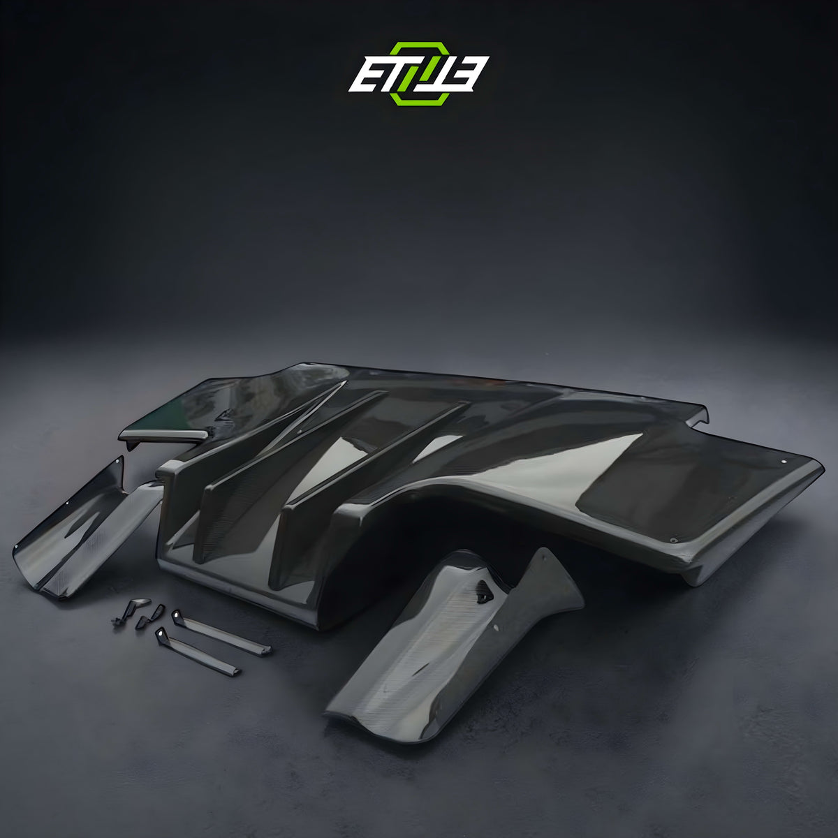 R32 GTR TS Rear Carbon Fiber Diffuser with 2 Middle Fins 4 side Diffuser (7pcs)