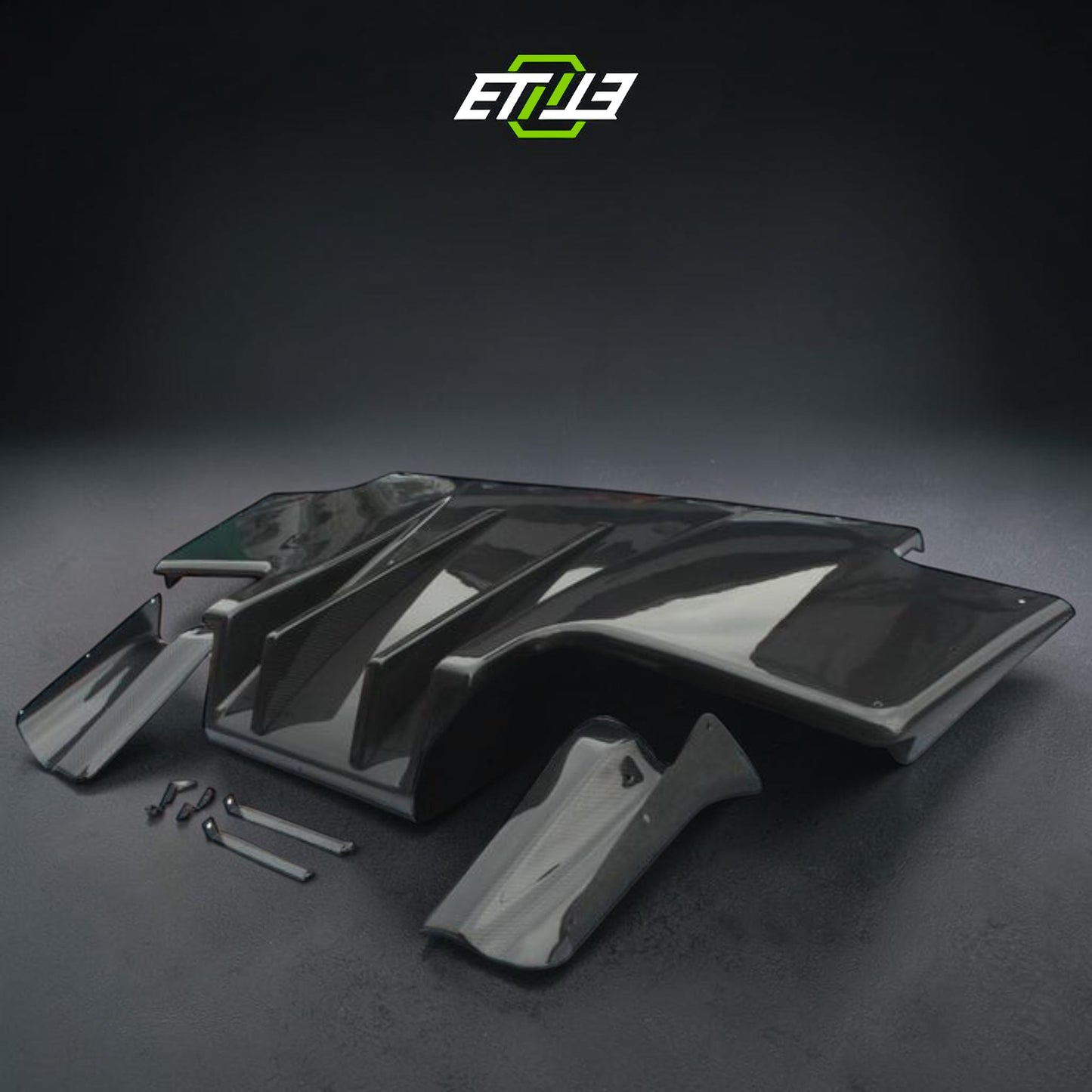 R32 GTR TS Rear Carbon Fiber Diffuser with 2 Middle Fins 4 side Diffuser (7pcs) | SKU: 198-CF-3 | ID: 10658247311641 | Shopifydevstudio