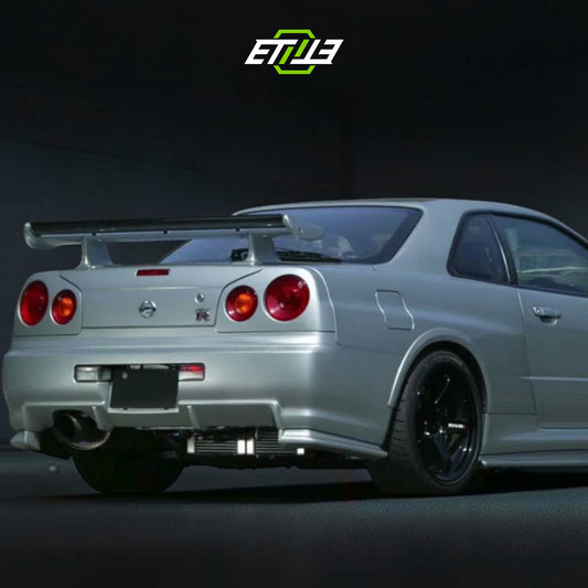 R34 GT-R Z-Tune style rear bumper — bespoke carbon, close-up detail, ETi