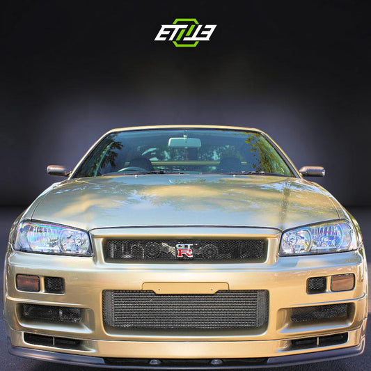 R34 GT-R Nismo style front lip — bespoke carbon, edge detail, ETi