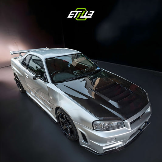 R34 GTT Z-Tune Hood 1999-2000 Skyline R34 GTT 2D 4D GTR-Style Bonnet with Duct