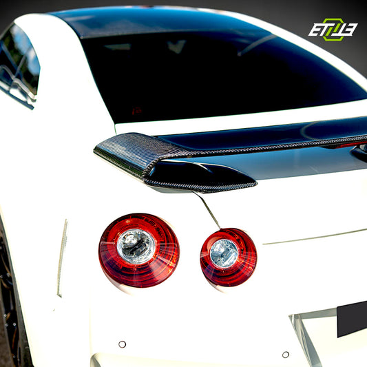 R35 OEM style rear spoiler — bespoke carbon, fitted on car, ETi