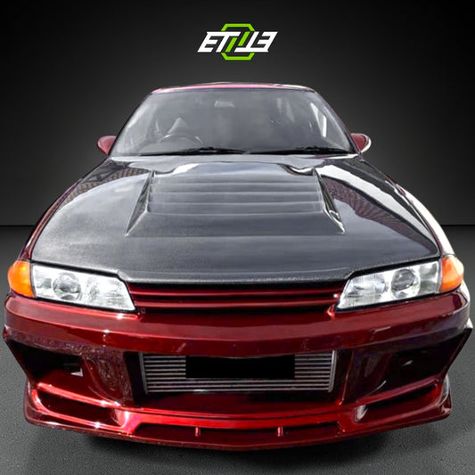 R32 Nismo style vented hood — carbon fiber, side angle, ETi