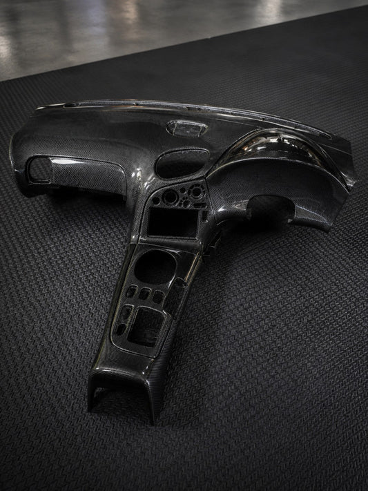 ETi Mazda RX-7 FD3S RHD gloss carbon fiber OEM replacement dashboard front view