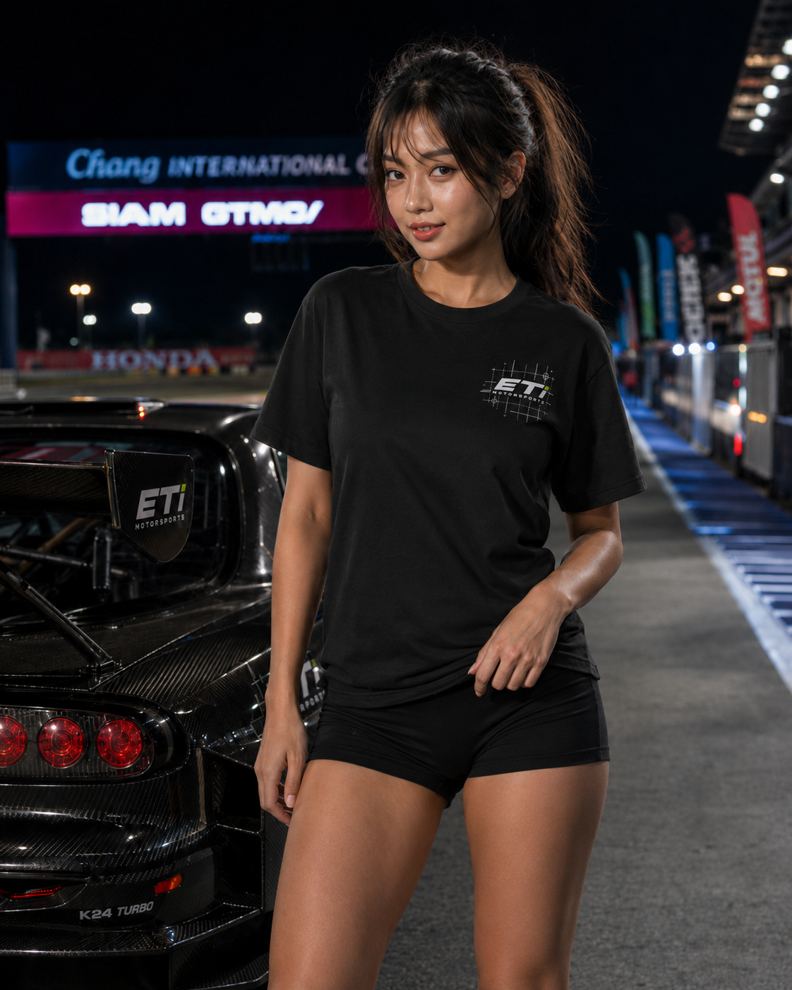 ETi Motorsports WTAC tee, black, worn at the circuit