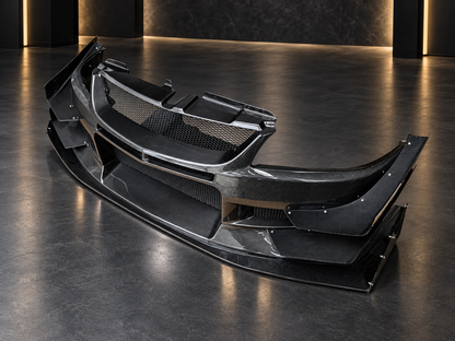 Mitsubishi Lancer EVO 9 VTX Cyber dry carbon front bumper, front three-quarter view