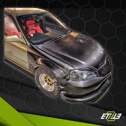Honda Civic EK 2/4 - Door Wide Drag Stance Carbon Fiber Fenders - Elite Ti