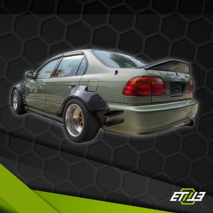 Honda Civic EK 4 - Door Drag Stance Wide Carbon Fiber Rear Fender Flares - Elite Ti