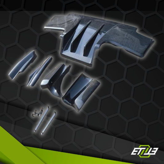 R32 GTR TS Rear Carbon Fiber Diffuser with 2 Middle Fins 4 side Diffuser (7pcs) - Elite Ti